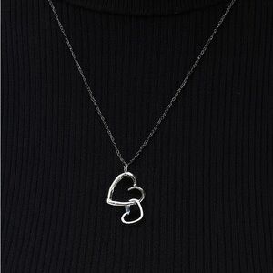 Silver 925 double heart pendant necklace 18” engraved Best Friends Vintage